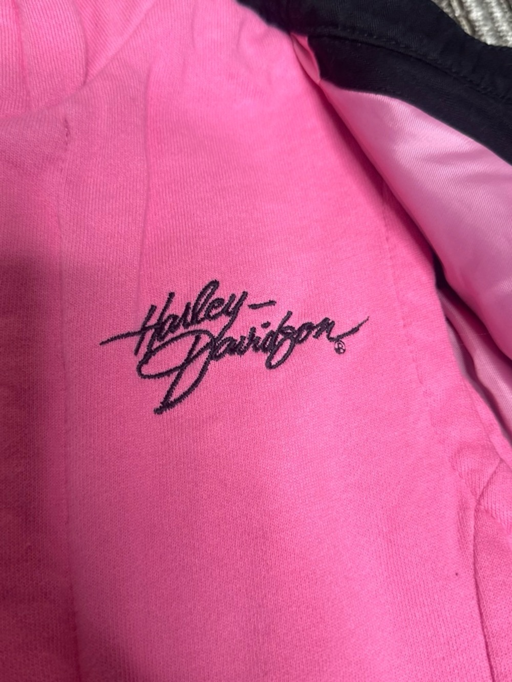 Harley-Davidson Black Jacket with Pink Hooded Liner - Picture 4 of 7